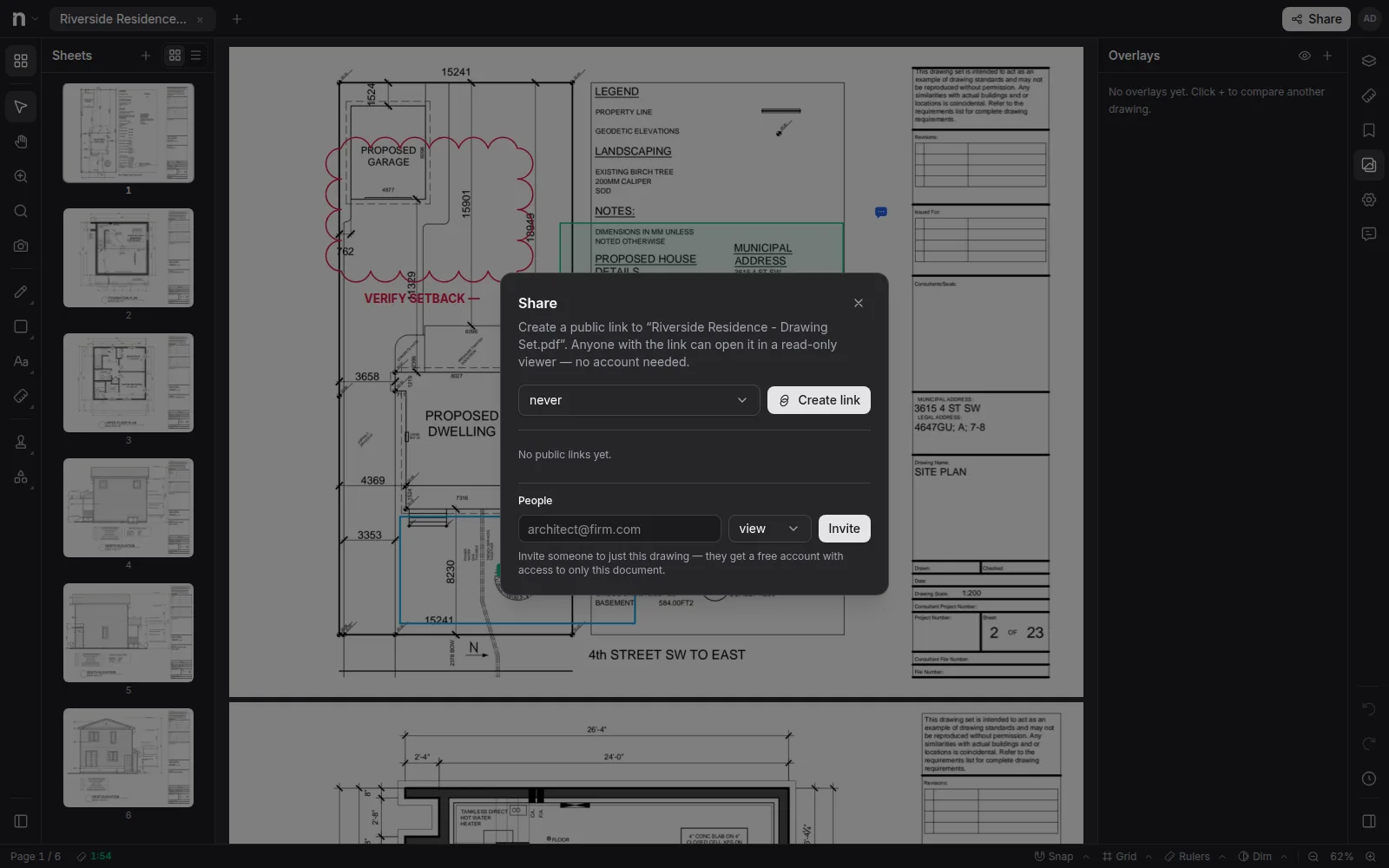 The Share dialog with a public-link section and a People section for inviting collaborators by email